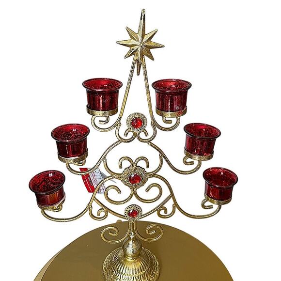 Ashland 21" Red & Gold 6-Votive Candle Holder Decor for Christmas Special Events - Picture 1 of 13